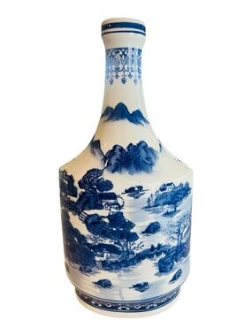 Vintage Bombay China Blue & White Porcelain Bottle Vase 14” Chinoiserie